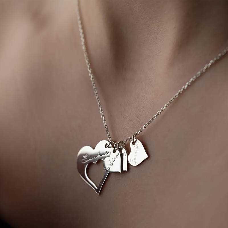 Personalized 4pcs English Names Heart Pendant Necklace, 18K Gold Plated